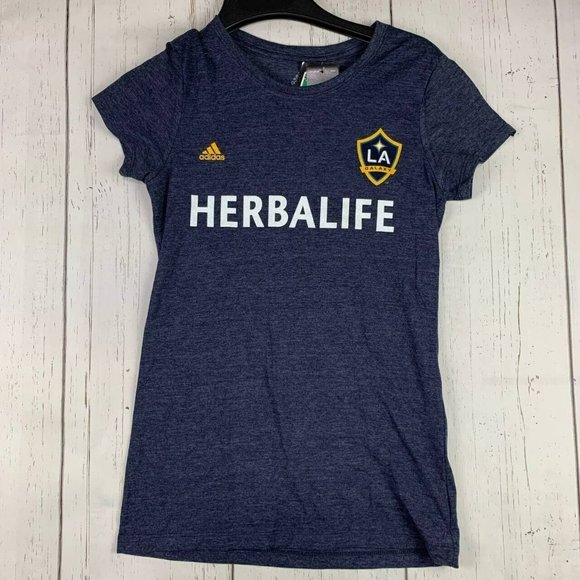 Los Angeles Galaxy Donovan 10 MLS Small Adidas Casual T-Shirt‎ Blue New Women - Picture 1 of 6